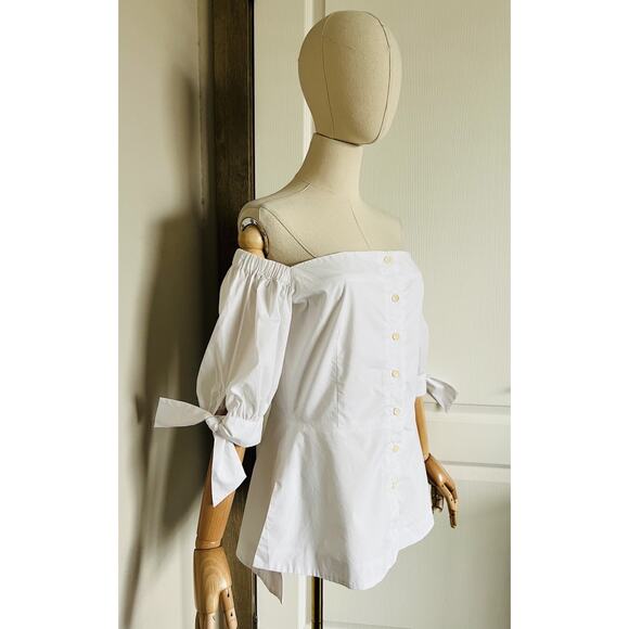 Lela Rose PEARL Women's Elbow-Sleeve Off-The-Shoulder Poplin Top White Sz 6 $295 - Picture 5 of 16